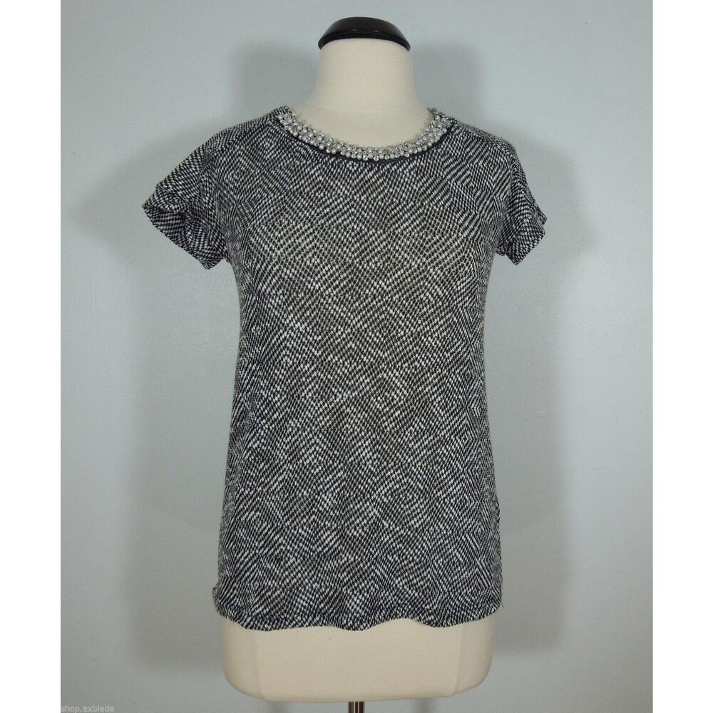 LAVISH Knit Top S SMALL Pearls And Beads Embellished Neck Line